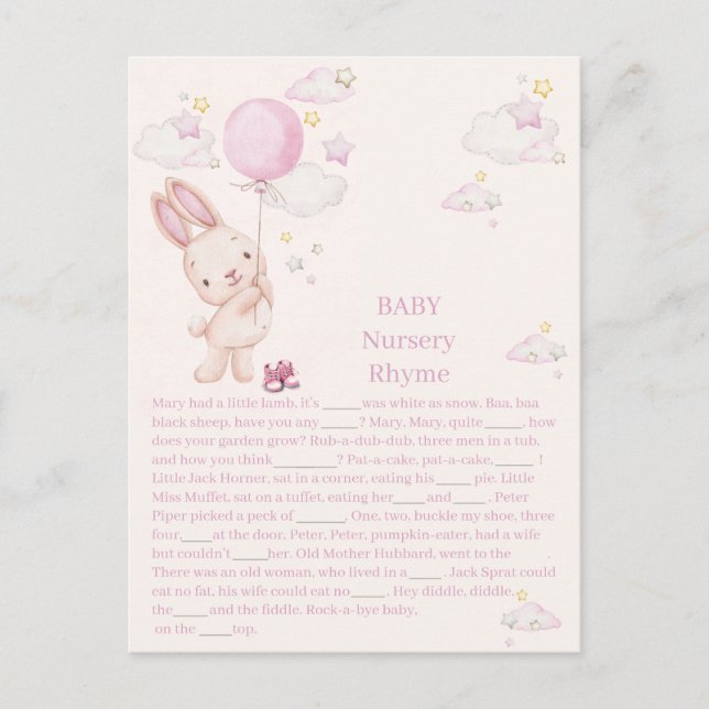 Carte Postale Jeu de Fille pour Baby Shower de Lapin (Devant)