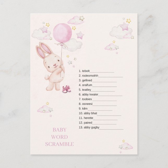 Carte Postale Jeu de Fille pour Baby Shower de Lapin (Devant)