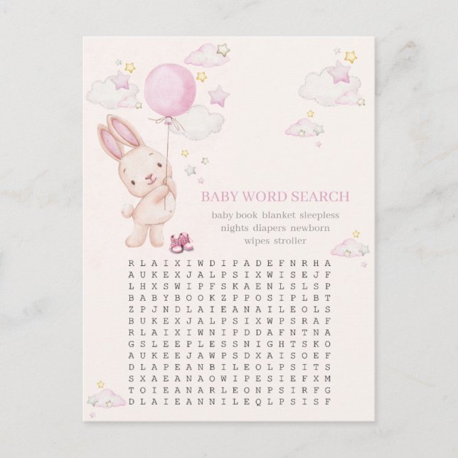 Carte Postale Jeu de Fille pour Baby Shower de Lapin (Devant)