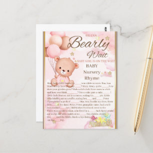 Carte Postale Jeu de Fille pour Baby Shower Ours