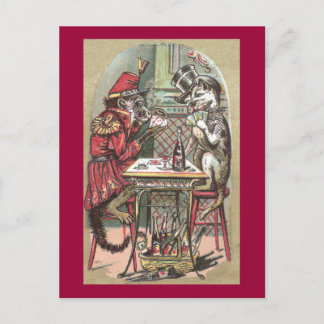 Carte Postale Jeu de poker entre singe et Bulldog