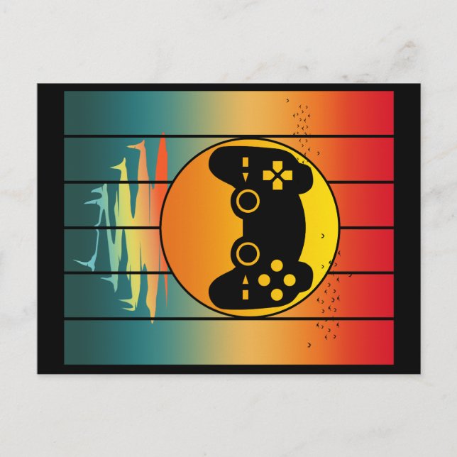 Carte Postale Jeu informatique de jeu de gamer de coucher de sol (Devant)