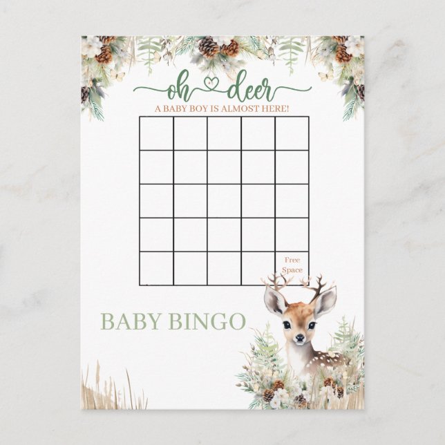 Carte Postale Jeu pour Baby Shower Garçon Cerf de la Forêt (Devant)