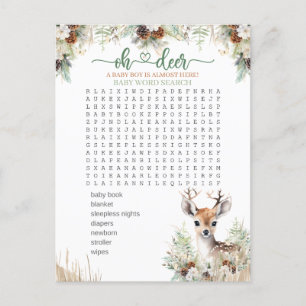 Carte Postale Jeu pour Baby Shower Garçon sur le thème Cerf de l