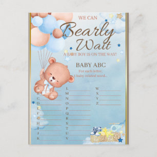 Carte Postale Jeu pour une fête prénatale pour un bébé ours garç