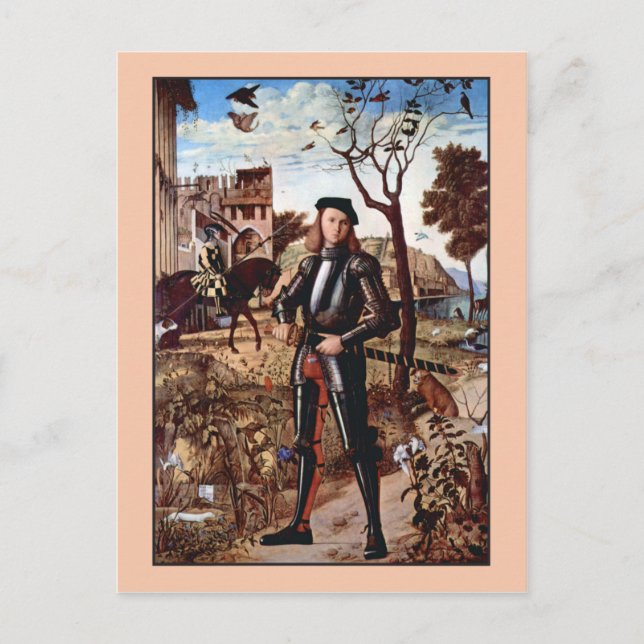 Carte Postale Jeune Chevalier dans un paysage par Vittore Carpac (Devant)
