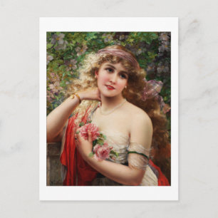 Carte Postale Jeune Dame Avec Rose