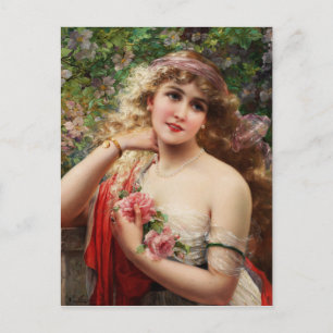 Carte Postale Jeune Dame Avec Rose