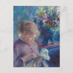 Carte Postale Jeune femme à coudre par Renoir - Art impressionni