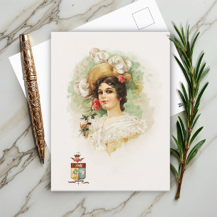 Carte Postale Jeune femme aux roses roses roses