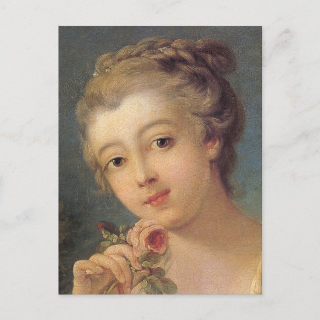 Carte Postale Jeune femme avec un Bouquet de Roses en détail (Devant)