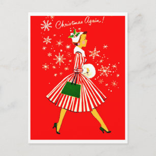 Carte Postale Jeune femme en Noël, vacances vintages