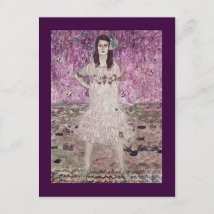 Carte Postale Jeune femme et fleurs roses