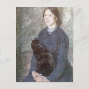 Carte Postale Jeune femme tenant un chat noir - Gwen John