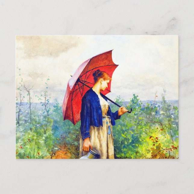 Carte Postale Jeune femme Tricot par Daniel Ridgway Knight (Devant)