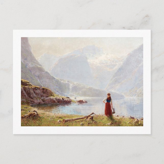 Carte Postale Jeune fille au bord d'un lac (Devant)
