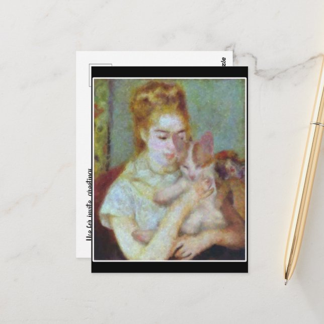 Carte Postale Jeune fille au chat de Renoir (Devant/Arrière en situation)