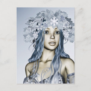 Carte Postale Jeune fille de neige bleue Portrait Fantastique d'