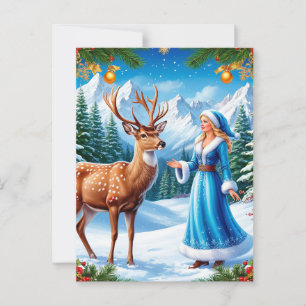 Carte Postale Jeune fille de neige Scène hivernale enchantée