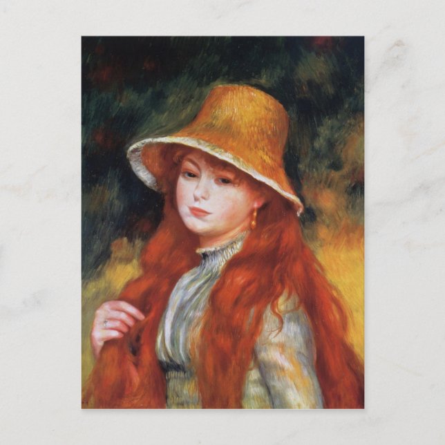 Carte Postale Jeune fille en paille Casquette par Renoir (Devant)