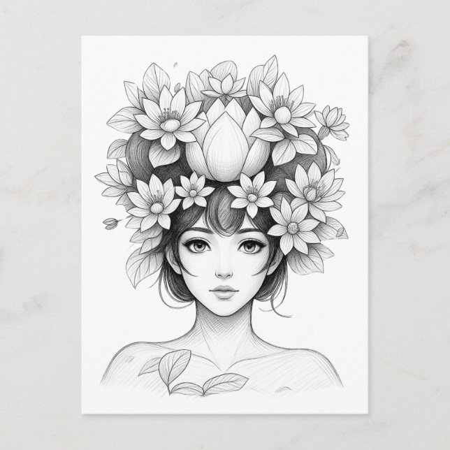 Carte Postale Jeune fille lotus (Devant)