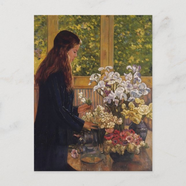 Carte Postale Jeune fille, Vase des fleurs par Theo Rysselberghe (Devant)