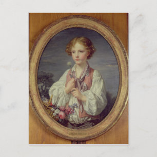 Carte Postale Jeune garçon avec un panier de fleurs