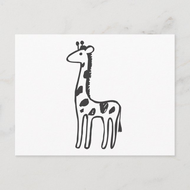 Carte Postale Jeune girafe en croquis noir et blanc (Devant)