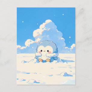 Carte Postale Jeune Manchot Mignon dans un Paysage Ensoleillé et