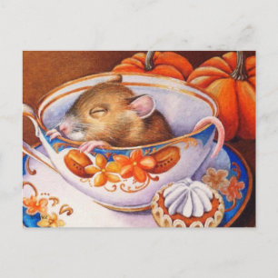 Carte Postale Jeune souris d'automne coule dans Teacup Aquarelle