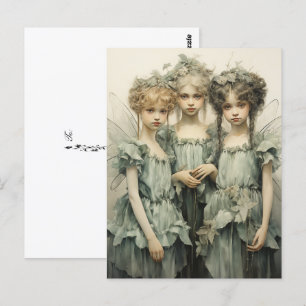 Carte Postale Jeunes fées mignonnes portant des robes satinées v