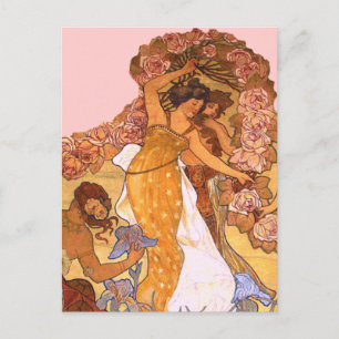 Carte Postale Jeunes Filles Florales Art Nouveau Vintage Inspiré