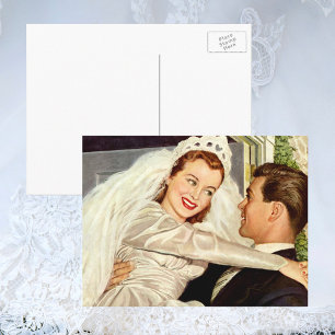 Carte Postale Jeunes mariés de mariage vintage, heureuse mariée