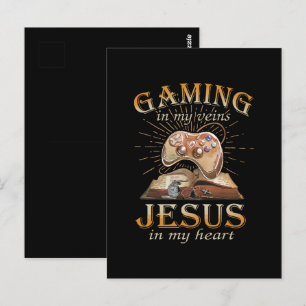 Carte Postale Jeux vidéo dans mes veines, Jésus dans mon cœur