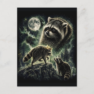 Carte Postale Jimothy Raton laveur, Trois Raton laveur Lune Mème