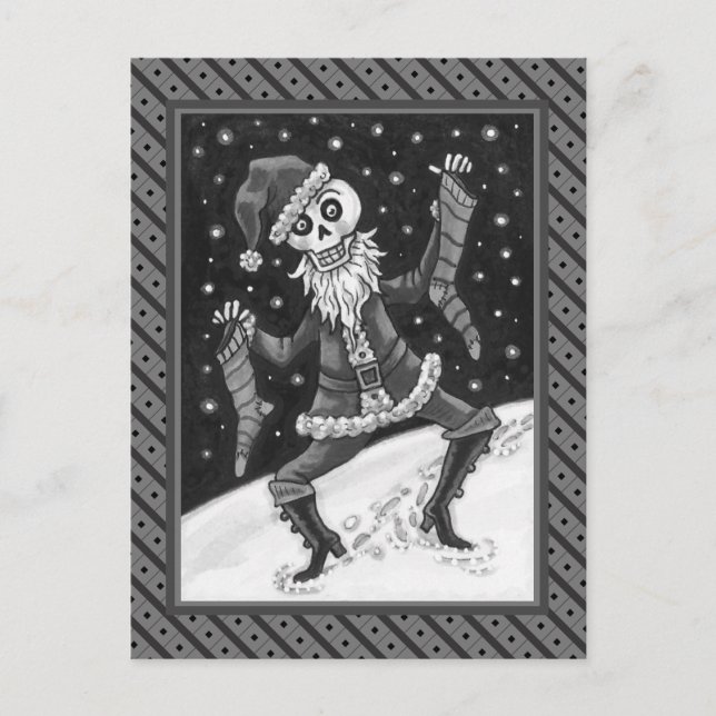CARTE POSTALE JINGLE BONES PÈRE NOËL, SKELETON VACANCES & STOCKI (Devant)