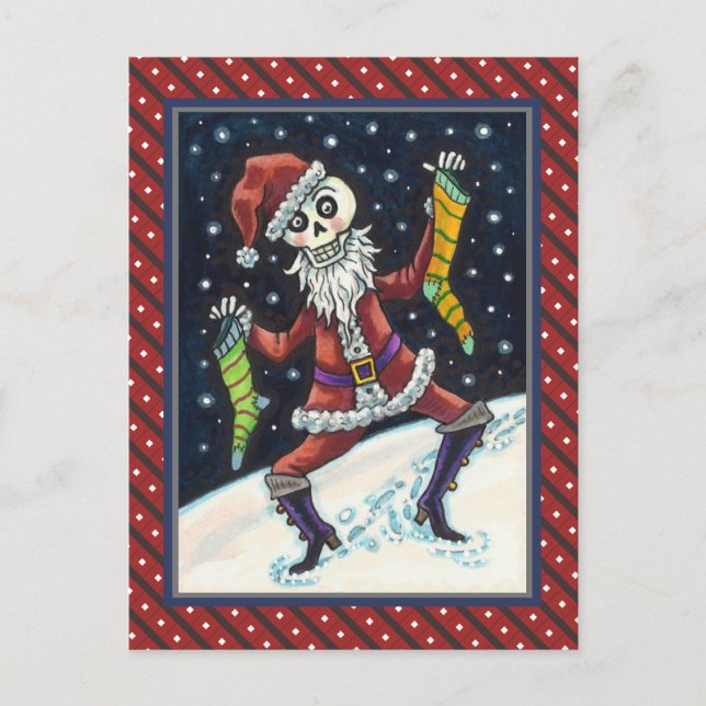 CARTE POSTALE JINGLE BONES PÈRE NOËL, SKELETON VACANCES & STOCKI (Devant)