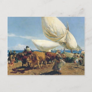 Carte Postale Joaquín Sorolla-Arrivée des bateaux de pêche su