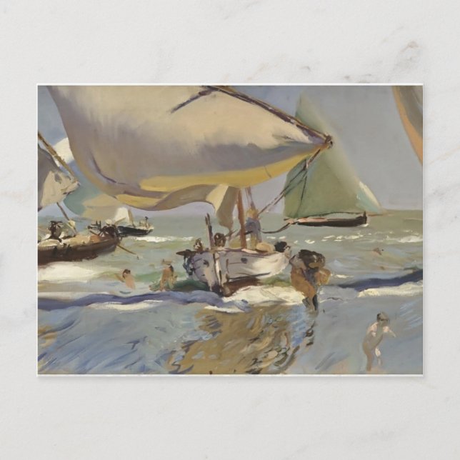 Carte Postale Joaquín Sorolla - Bateaux sur la plage (Devant)