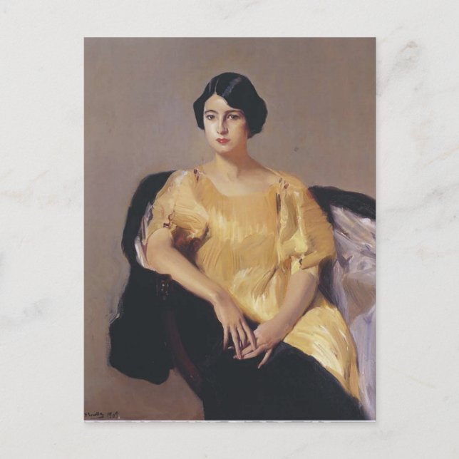 Carte Postale Joaquín Sorolla- Elena dans une tunique jaune (Devant)