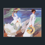 Carte Postale Joaquin Sorolla Femmes Promenade Plage<br><div class="desc">Joaquin Sorolla Women Walking on the Beach - Ce chef-d'oeuvre du célèbre artiste Joaquin Sorolla montre deux femmes marchant sur la plage en robes blanches et casquettes de paille,  l'un de ses tableaux les plus célèbres. Un tableau d'art qui montre une lumière intense et la couleur. Impression d'oeuvres.</div>