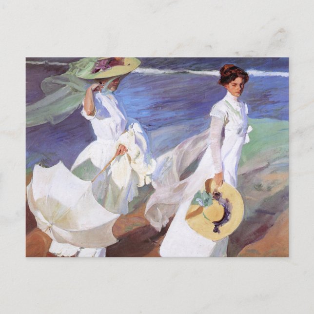 Carte Postale Joaquin Sorolla Femmes Promenade Plage (Devant)