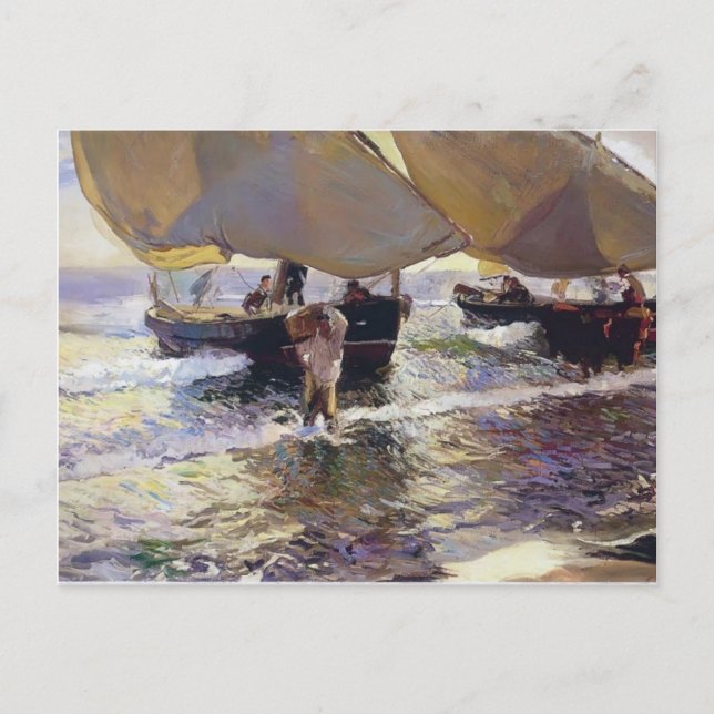 Carte Postale Joaquín Sorolla - L'arrivée des bateaux (Devant)