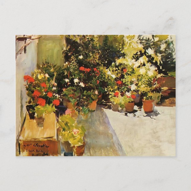 Carte Postale Joaquín Sorolla - Un toit avec fleurs (Devant)