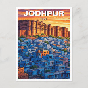 Carte Postale Jodhpur India Blue Maisons coucher du soleil