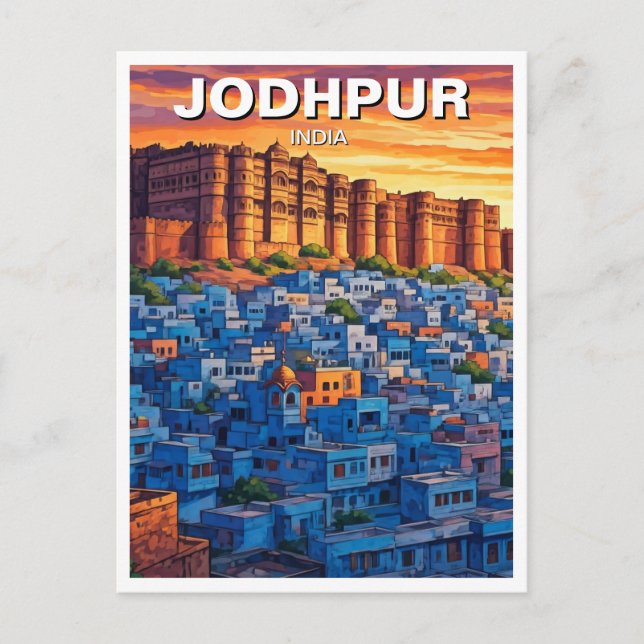 Carte Postale Jodhpur India Blue Maisons coucher du soleil (Devant)