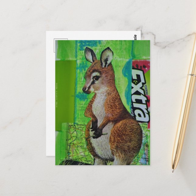 Carte Postale Joey dans Journal de Bordure Collage de Techniques (Devant/Arrière en situation)