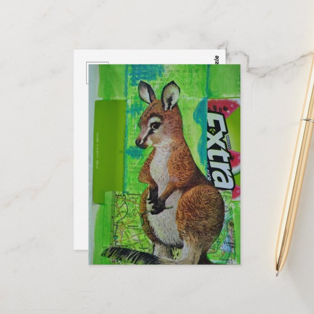 Carte Postale Joey dans Journal de Bordure Collage de Techniques (Devant/Arrière en situation)