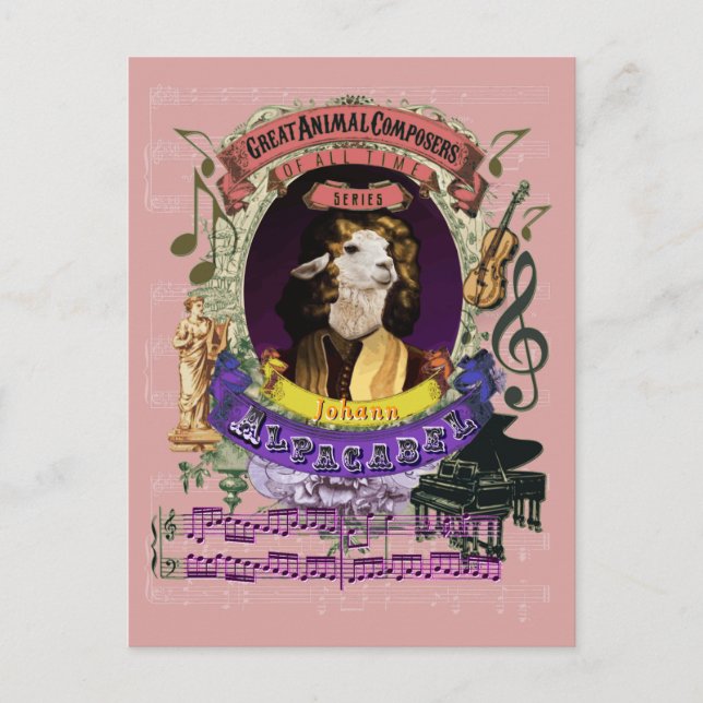 Carte Postale Johann Alpacabel Alpaca Animal Composer Pachelbel (Devant)