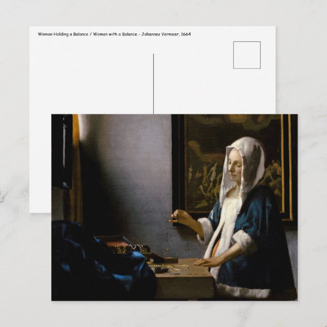 Carte Postale Johannes Vermeer - Femme tenant une balance (Devant / Derrière)